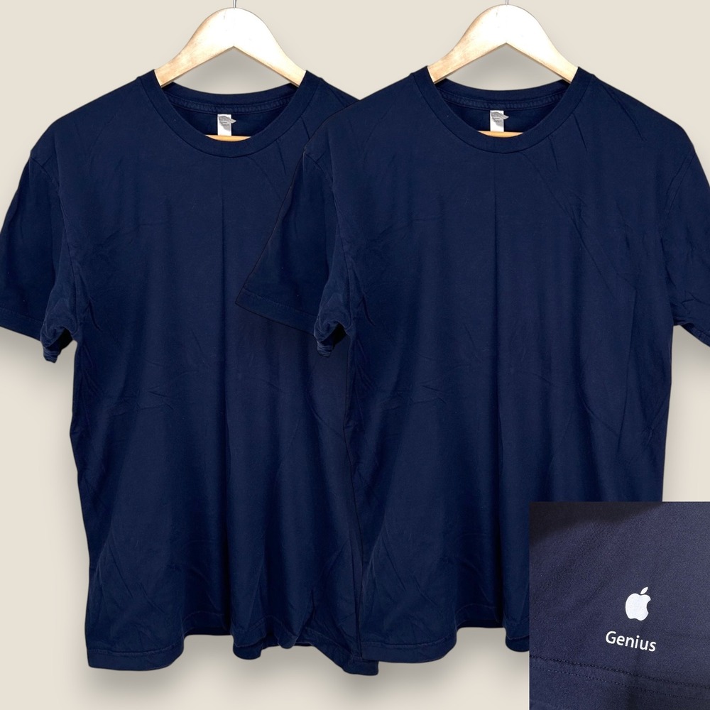 Lot of 2 Apple Genius T Shirts Men Large Navy Blue‎ Employee American Apparel